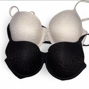 PINK Victoria's Secret Leopard-Texture Push-Up Bra Duo - Black & white 34DD